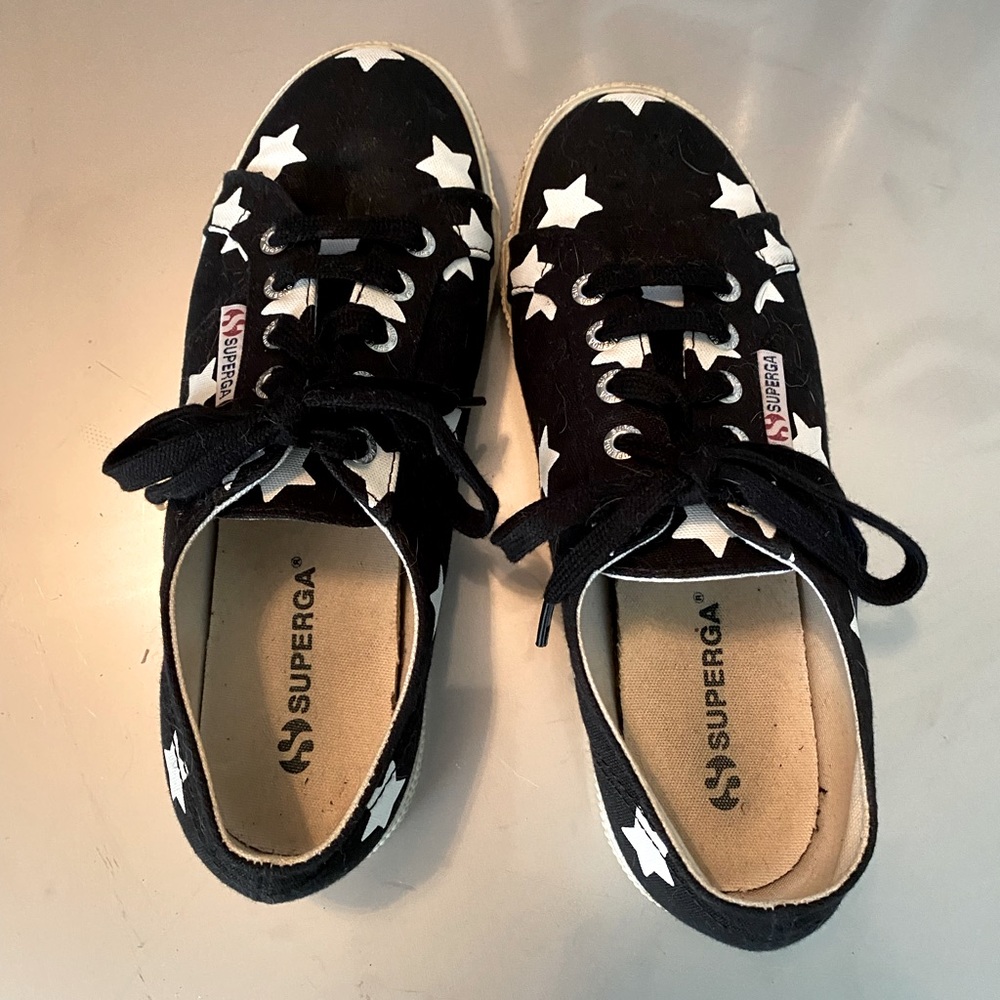 Black & white STAR tennis  shoes “SUPERGA” size 6.5 women